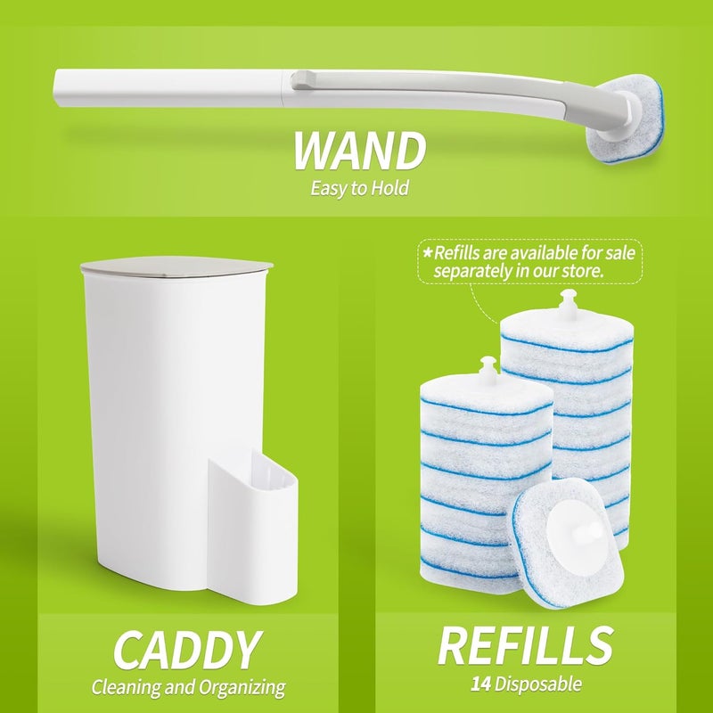 IVYROLL Toilet Bowl Cleaner Wand with 14 Refills, Disposable Toilet Brush Set with Holder, Cleaning System Starter Wand Kit, Bathroom Cleaning Set - Image 2